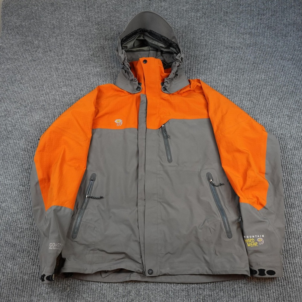 Mountain Hardwear Goretex Pro Shell Jacket Mens Large Gray Orange Hooded Ski